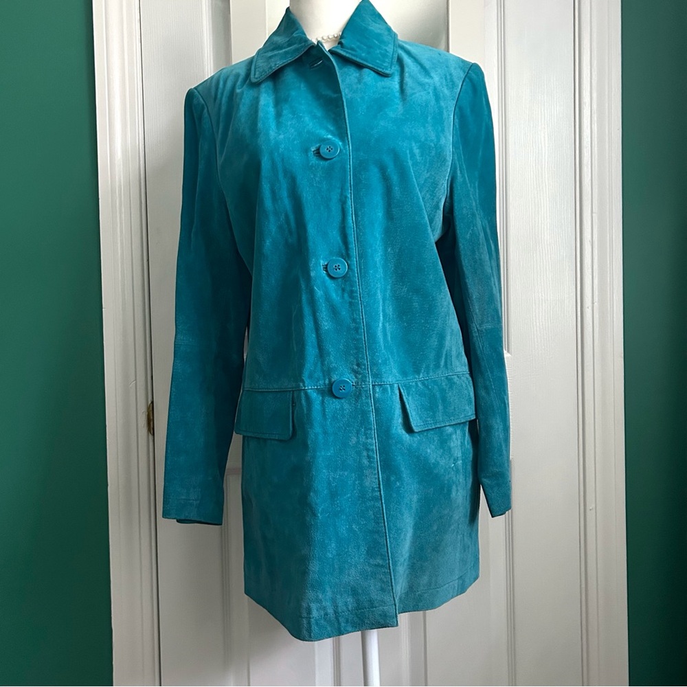 Bernardo Turquoise Suede Leather Coat SP